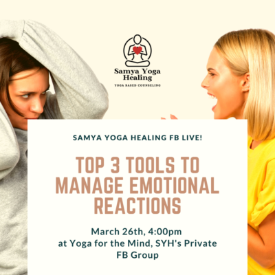 Digital Flyer for Facebook Live on March 26th, 4:00pm with Samya Yoga Healing