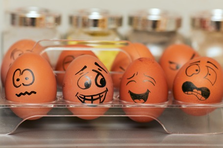 brown eggs with different emotions painted on them showing emotions change