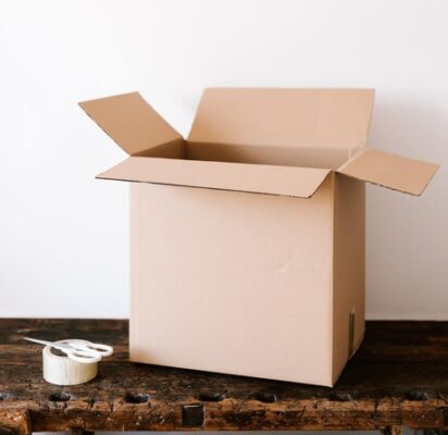 cardboard box opened on a counter