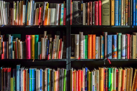 six book shelves filled with books