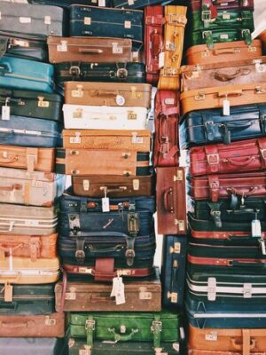 stacks of colorful luggage