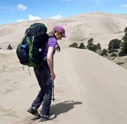 Author backpacking in Sand Dunes National Park