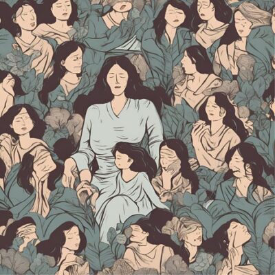 drawing of a woman surrounded by all her roles in life feeling lost