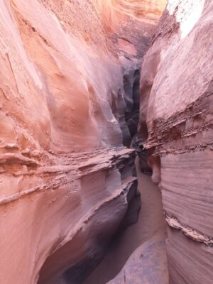 sandstone slot canyon narrowing to block the view, like a narrow view of the mind increases its noise and stress