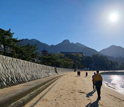 calming photo of a sandy beach below a backdrop of mountains that we think will give us the calm we want