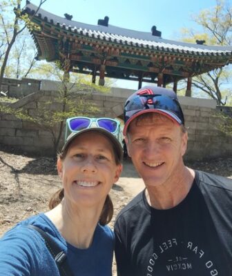 Author with her husband on an adventure in South Korea