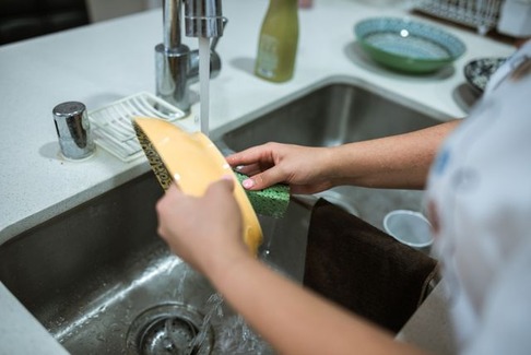 person washing dishes